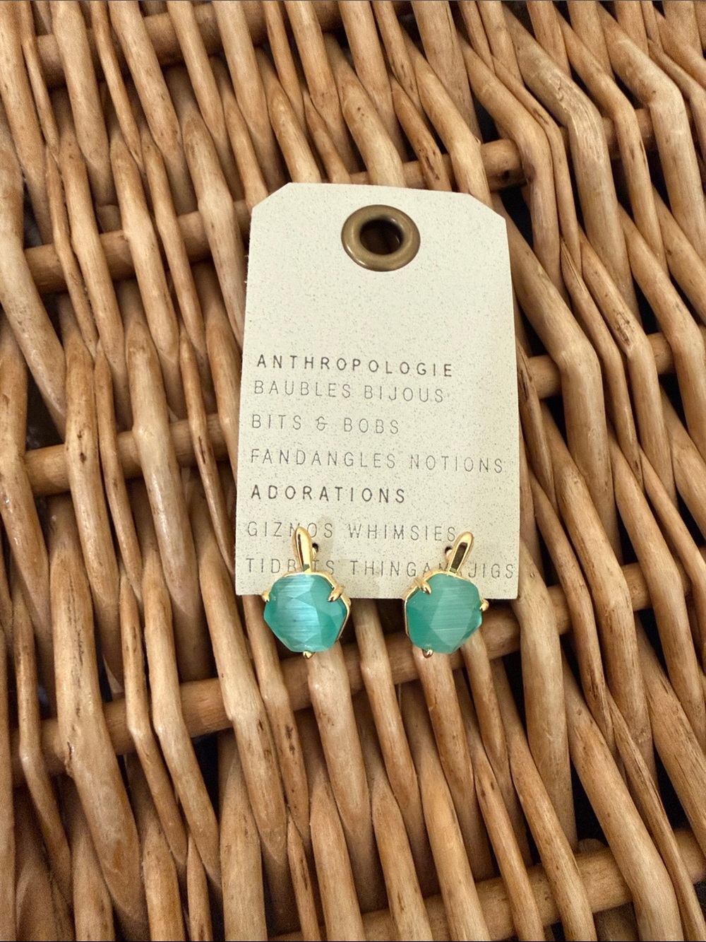 Anthropologie Gold & Aqua Faceted Drop Earrings